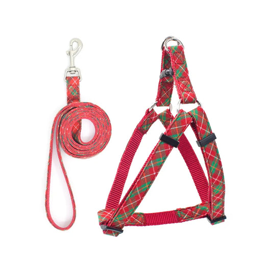 PetAffairs Nylon Plaid Christmas Pet Harness Set