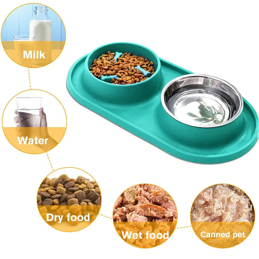 PetAffairs 2-in-1 Stainless Steel Slow Eating Dog Bowl with Detachable No-Spill Design