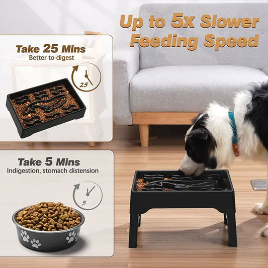 Adjustable Height Non-Slip Elevated Slow Feeder Pet Bowl