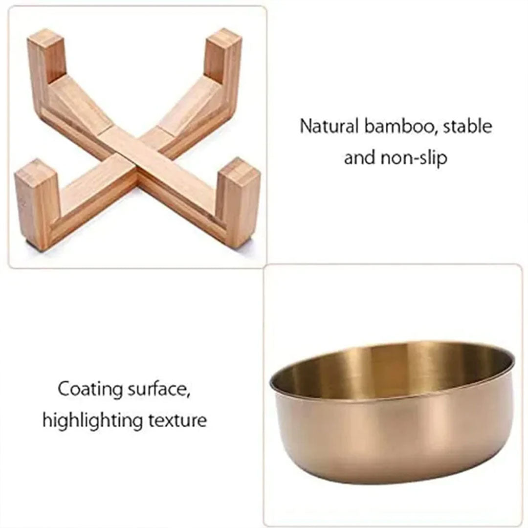 PetAffairs Tilted Stainless Steel Dog Bowls with Bamboo Stand