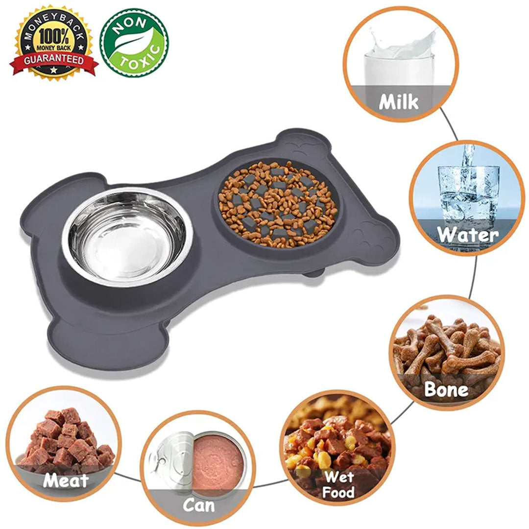 PetAffairs Stainless Steel 2-in-1 Non-Spill Slow Feeder Pet Bowl