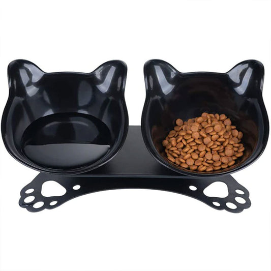 PetAffairs Tilted Double Cat Bowls with Non-Slip Stand