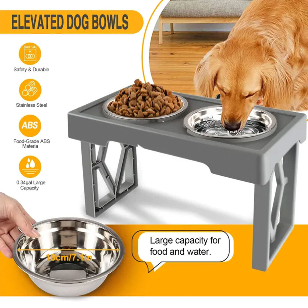 PetAffairs Adjustable Stainless Steel Elevated Pet Bowl