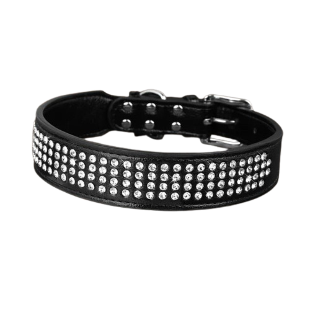 PetAffairs Crystal Studded Leather Collar for Pet