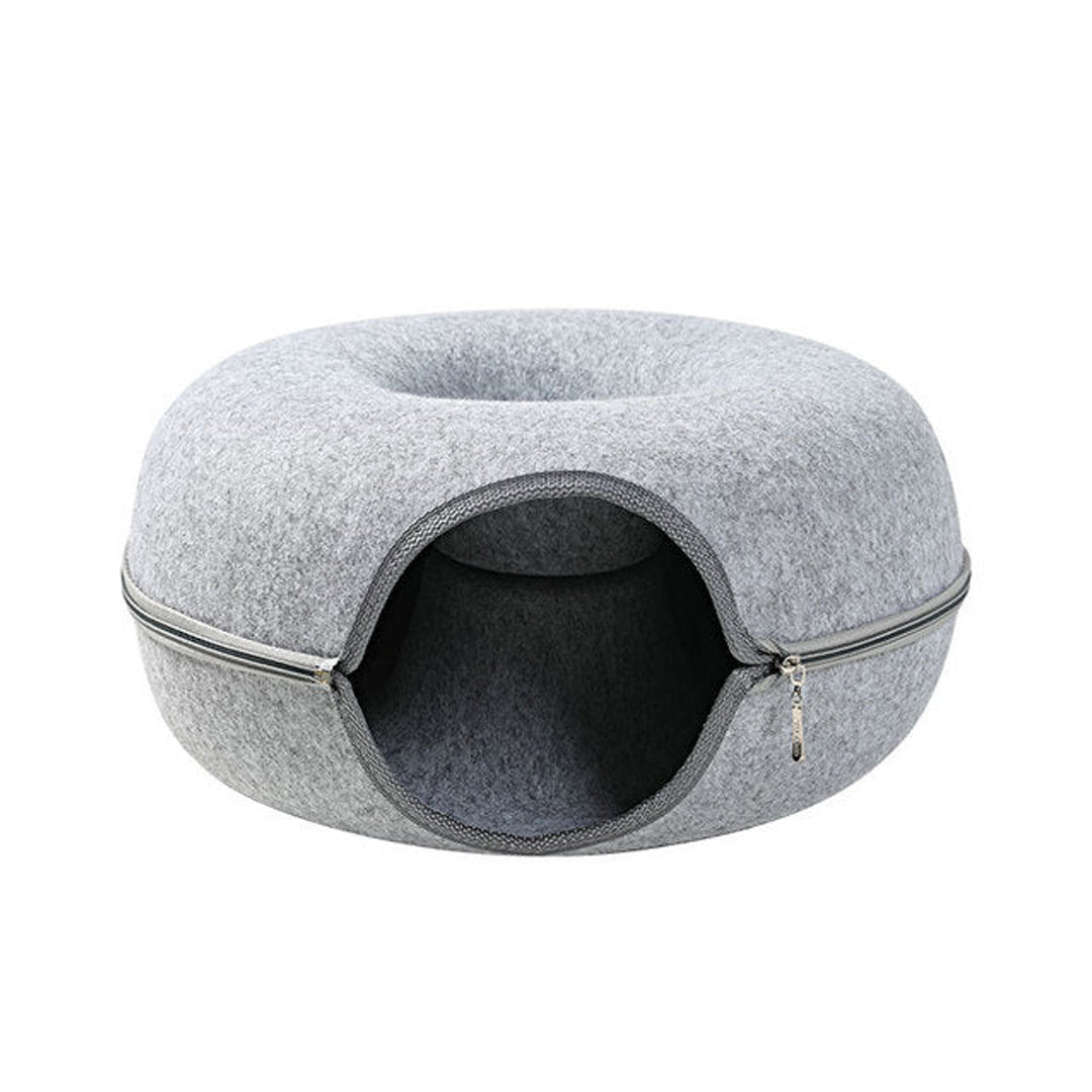 PetAffairs Cat Donut Pet Bed Interactive Tunnel Toy Felt Cave Kennel