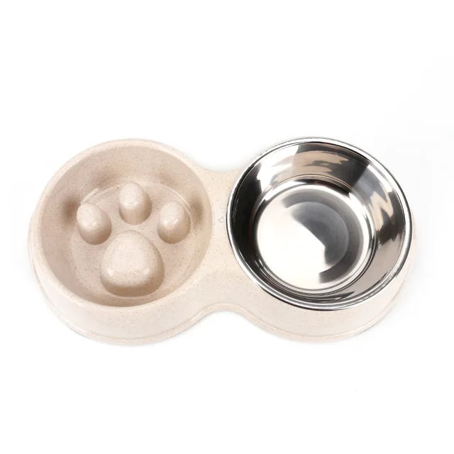 PetAffairs Quality Stainless Steel Slow Feeder Double Dog Bowl