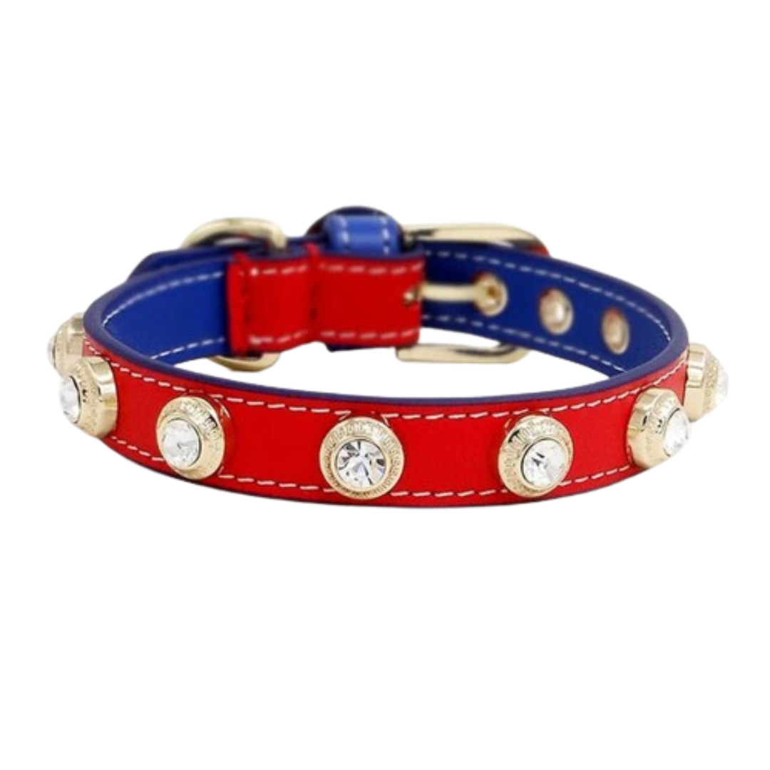 PetAffairs Luxury Diamond Leather Pet Collar with Czech Rhinestones